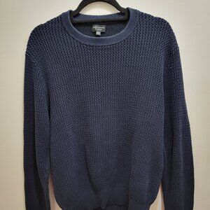 Club Monaco Moss Stitch Italian Yarn L Navy Cotton Nylon Sweater Knit Pullover